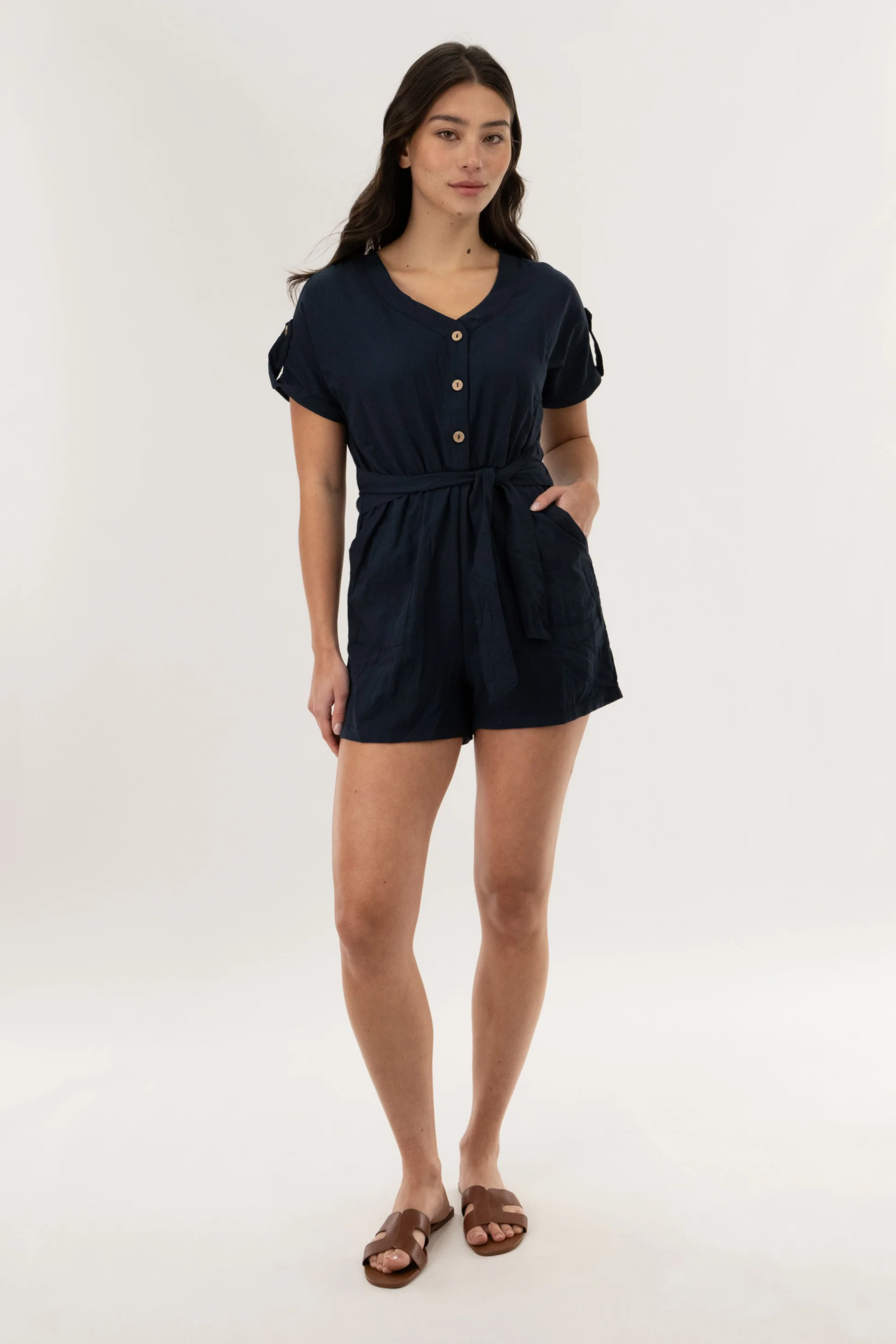 Short Sleeve Romper - Navy - Image 5