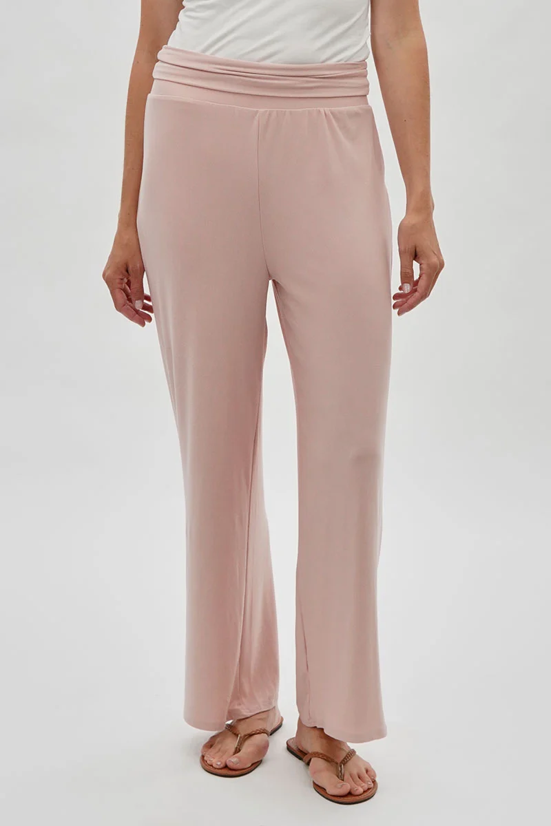Wide Leg Fold Over Pants - Blush