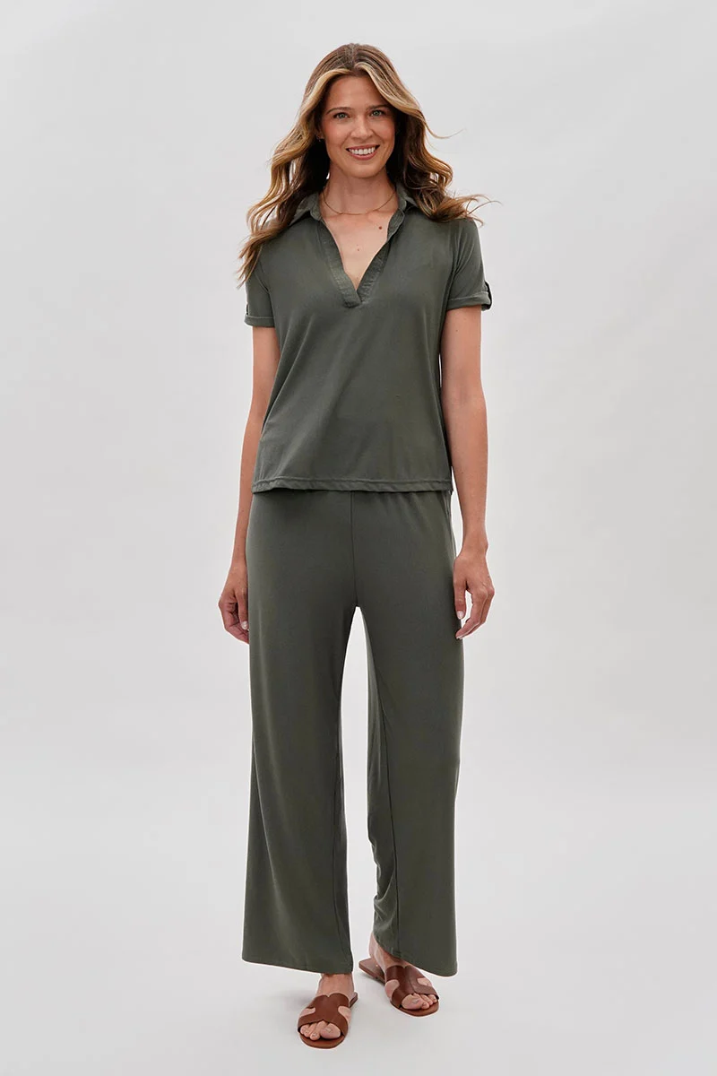 Wide Leg Fold Over Pants - Olive - Image 5