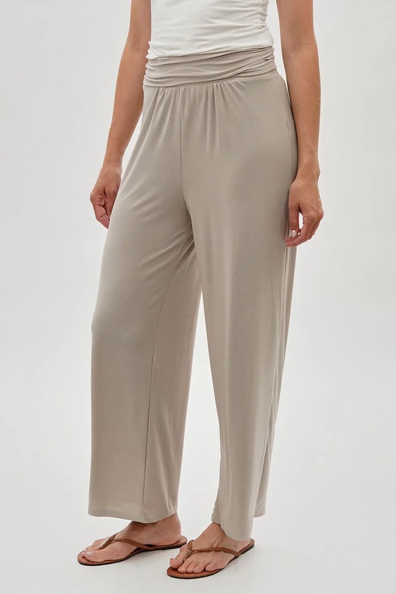 Wide Leg Fold Over Pants - Cream - Image 2