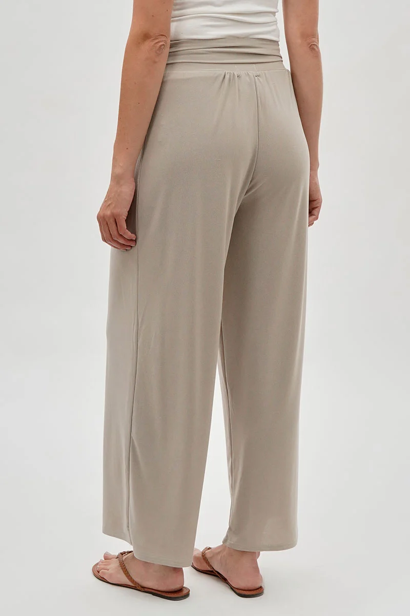 Wide Leg Fold Over Pants - Cream - Image 3