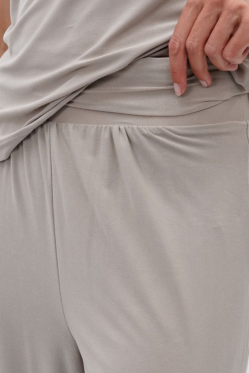 Wide Leg Fold Over Pants - Cream - Image 4