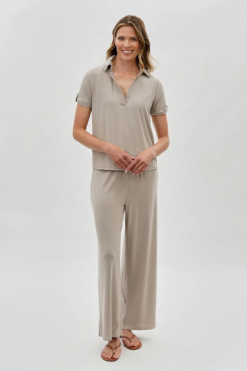 Wide Leg Fold Over Pants - Cream - Image 5