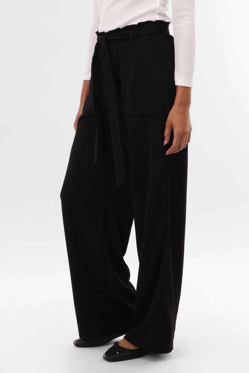 Belted Wide Leg Pants - Black - Image 2