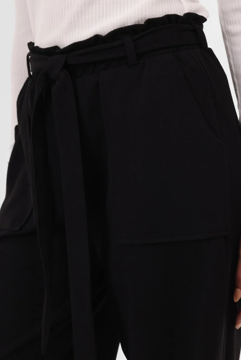 Belted Wide Leg Pants - Black - Image 4
