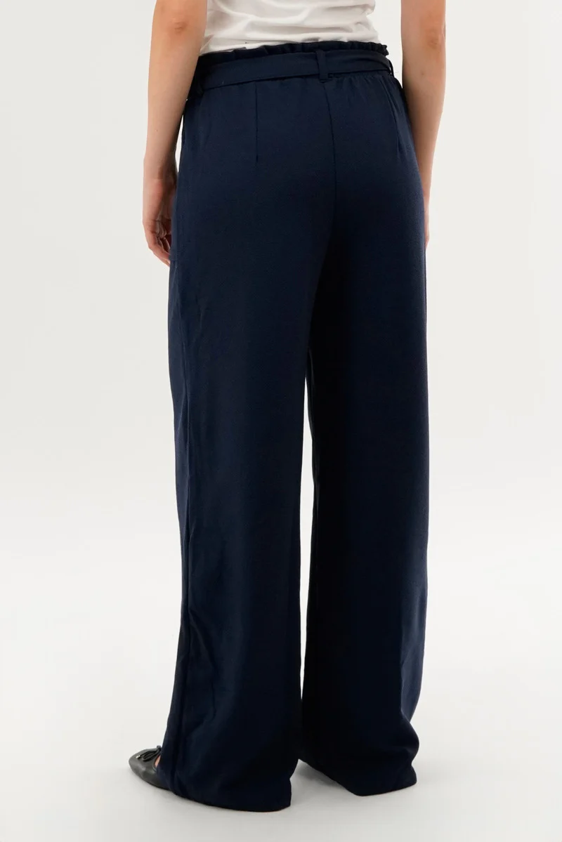 Belted Wide Leg Pants - Navy - Image 3