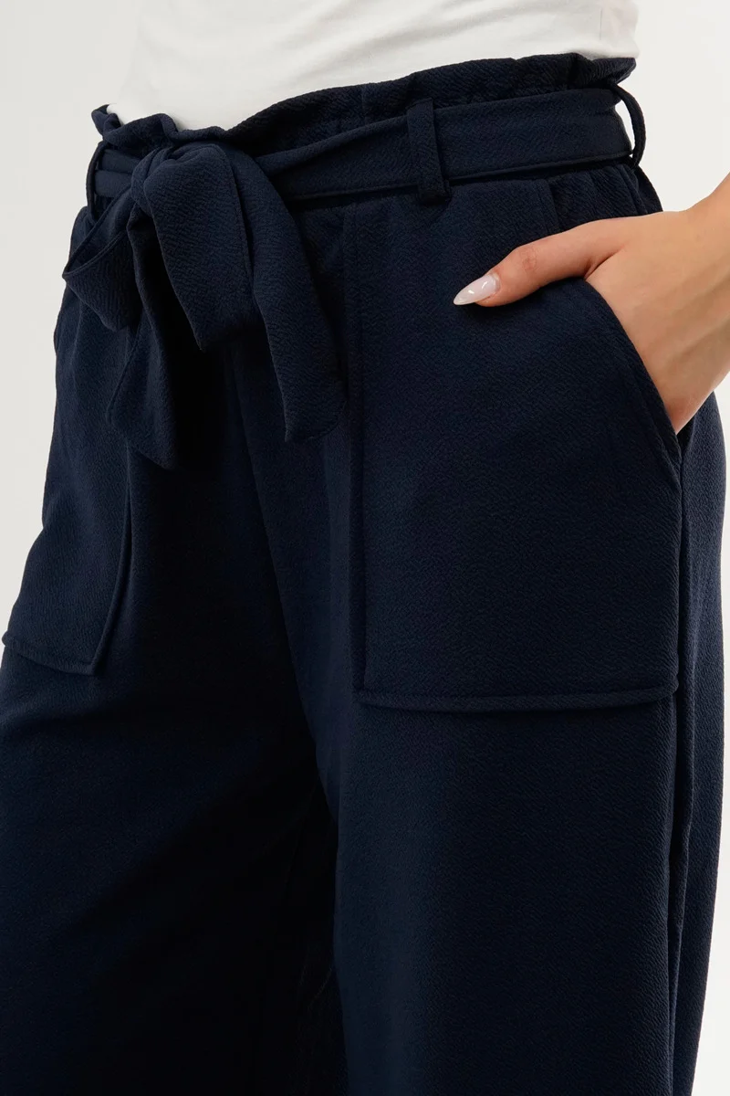 Belted Wide Leg Pants - Navy - Image 4
