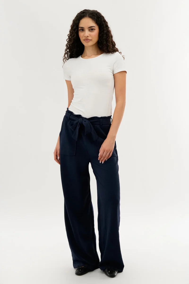 Belted Wide Leg Pants - Navy - Image 5