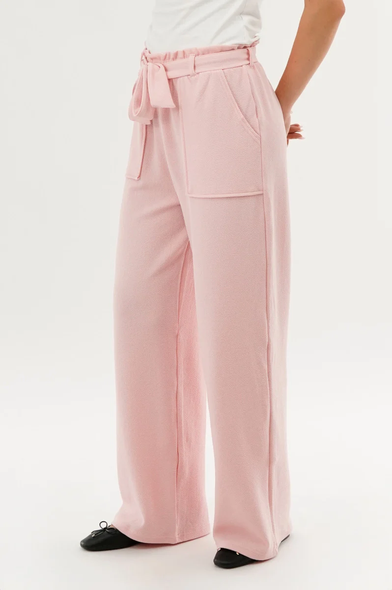 Belted Wide Leg Pants - Pink - Image 2
