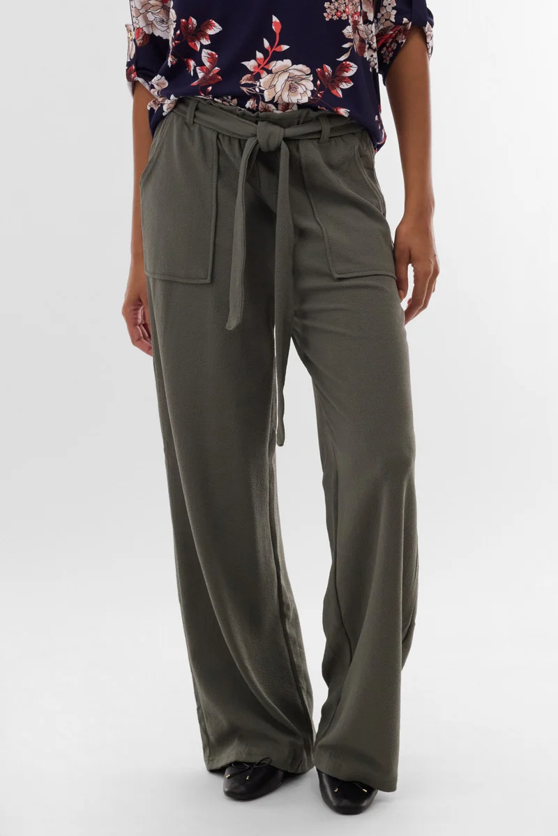 Belted Wide Leg Pants - Olive