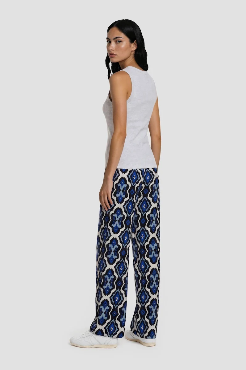 Printed Wide Leg Pants - Navy - Image 2