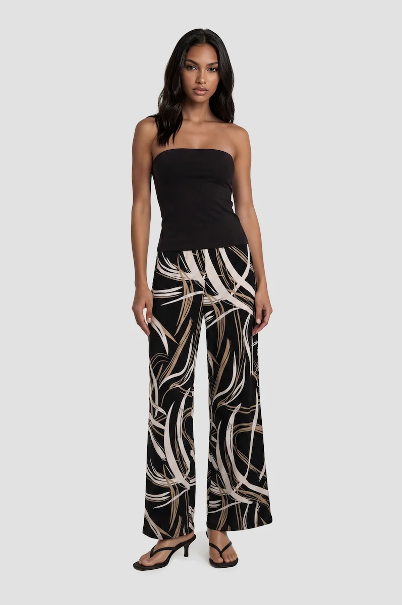 Printed Wide Leg Pants - Black