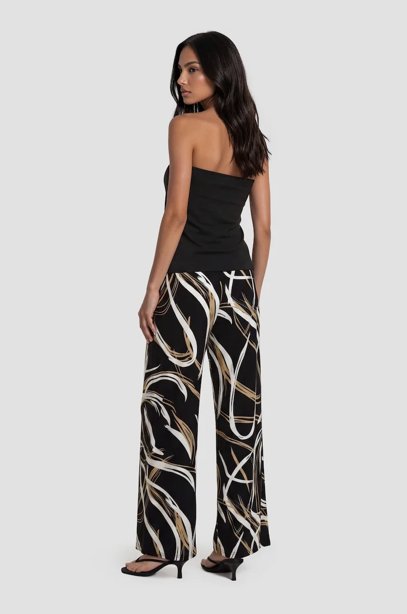 Printed Wide Leg Pants - Black - Image 2