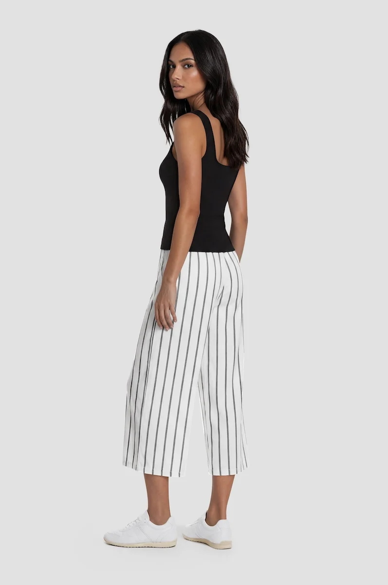 Striped Wide Leg Cropped Pants - White - Image 2