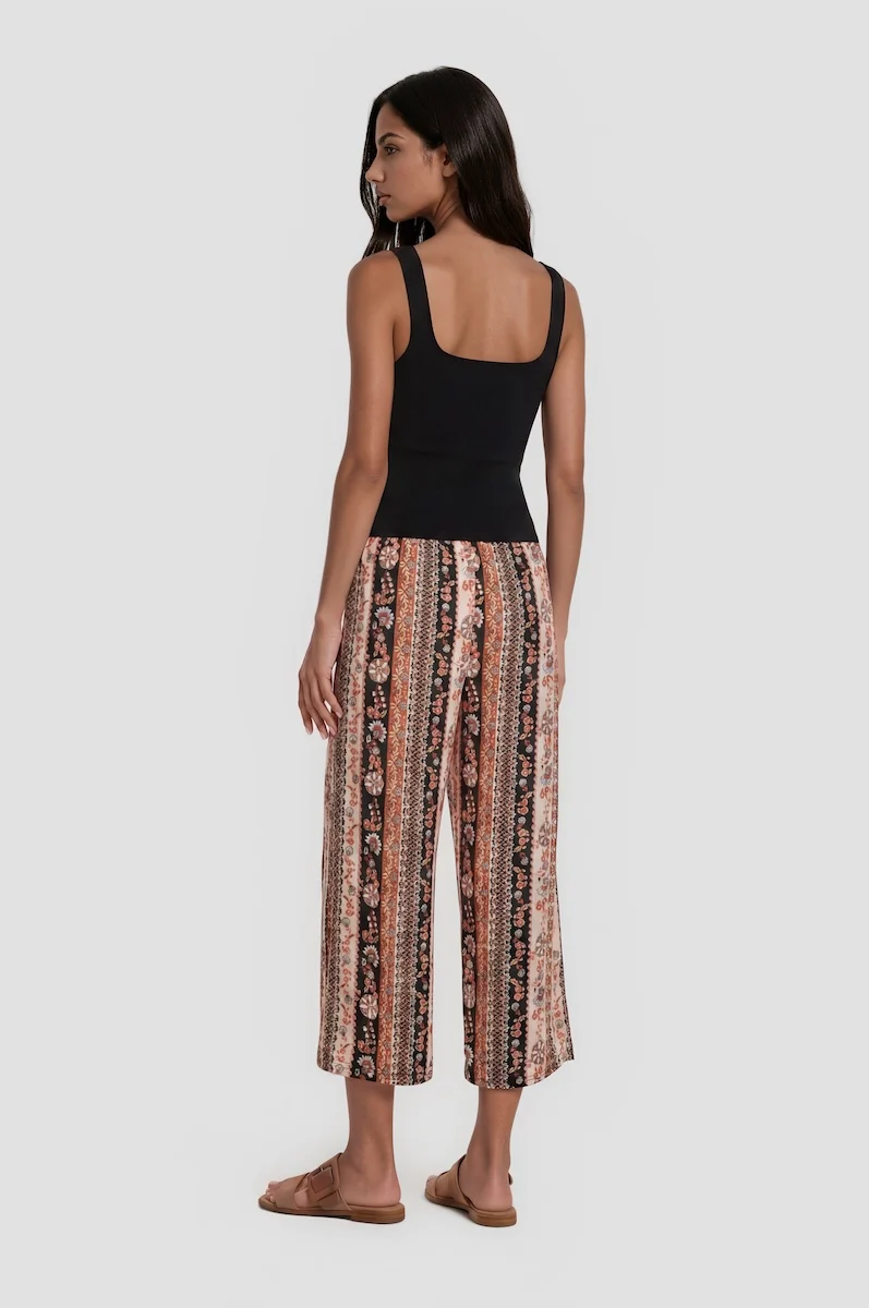 Printed Wide Leg Cropped Pants - Orange - Image 2