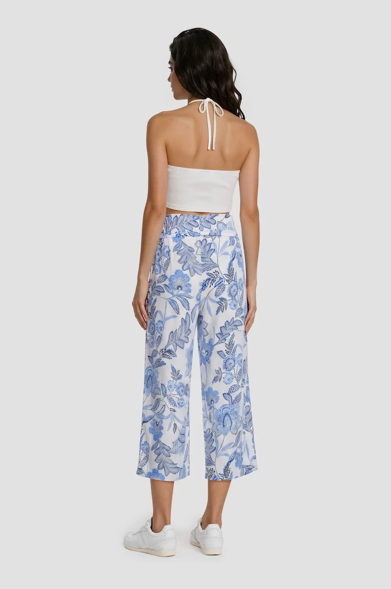 Foldover Wide Leg Cropped Pants - Blue - Image 2