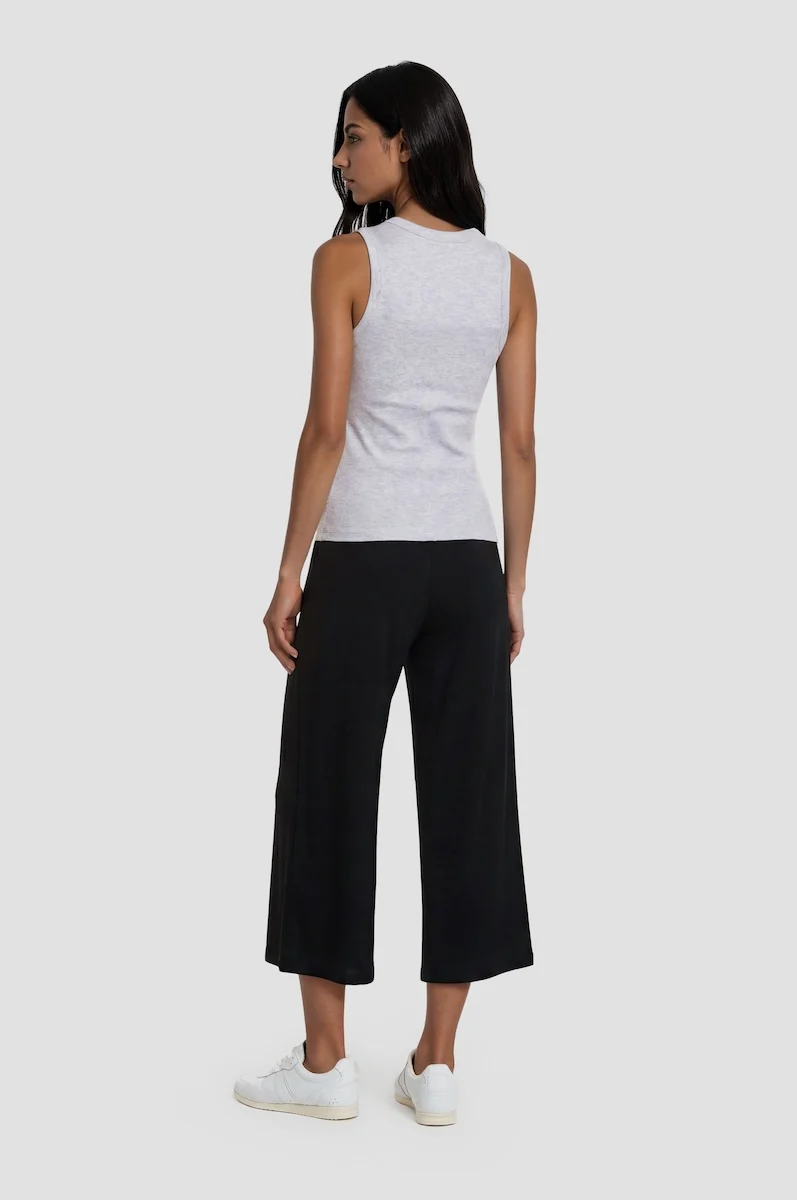 Foldover Wide Leg Cropped Pants - Black - Image 2