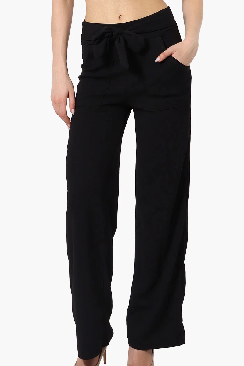 Solid Large Pocket Belted Pants - Black