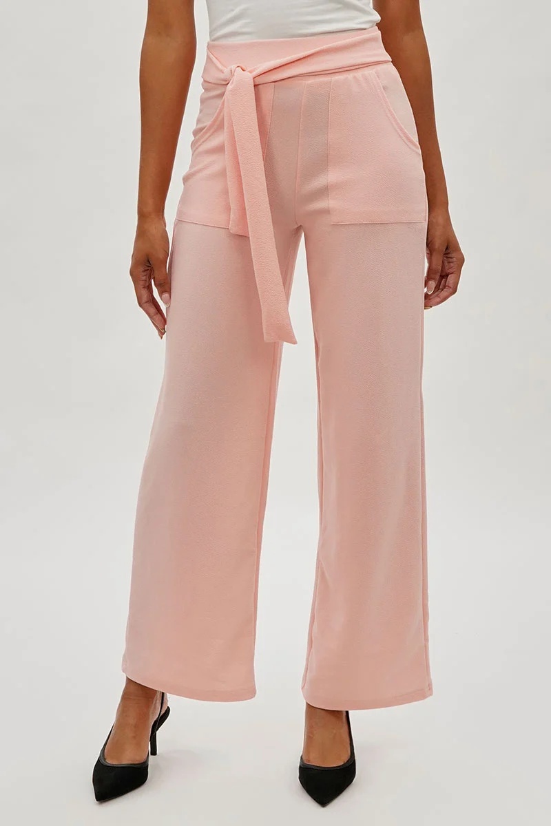 Belted Wide Leg Pants - Pink