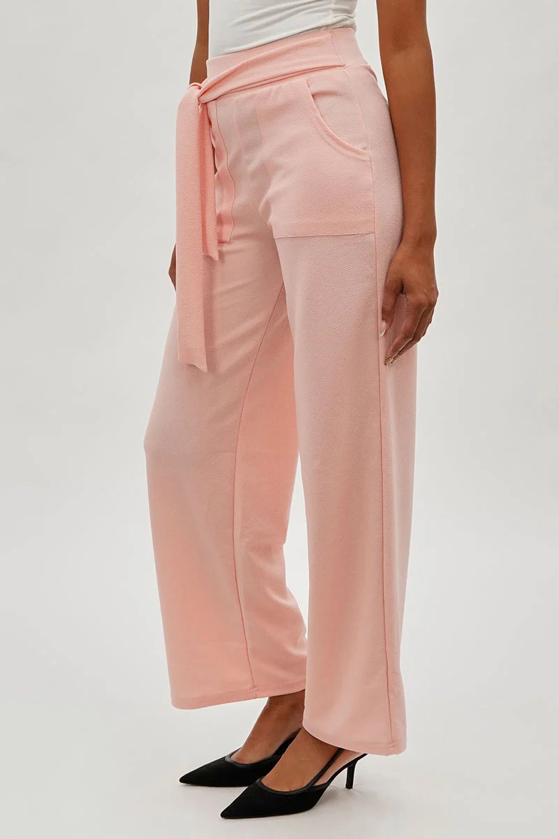 Belted Wide Leg Pants - Pink - Image 2