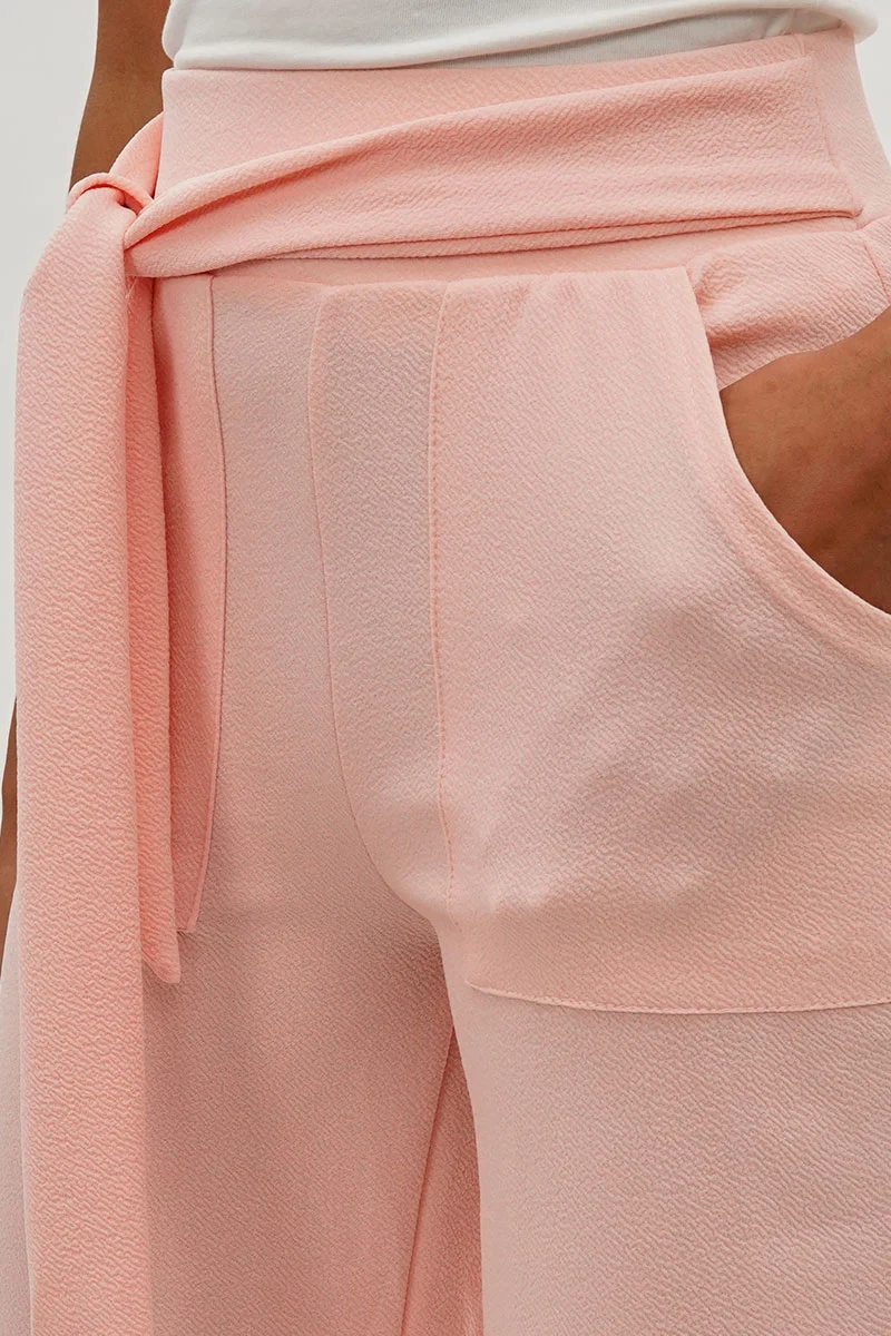 Belted Wide Leg Pants - Pink - Image 4