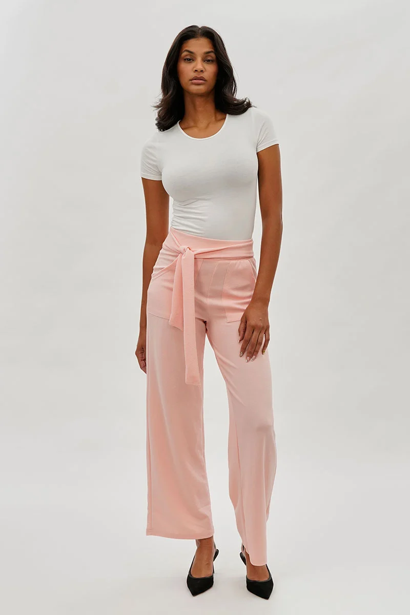 Belted Wide Leg Pants - Pink - Image 5
