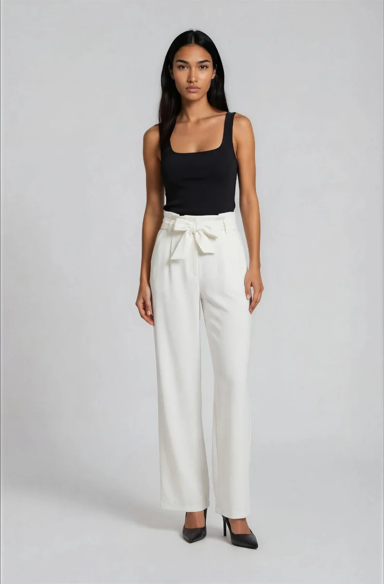 High Waisted Wide Leg Pants - White