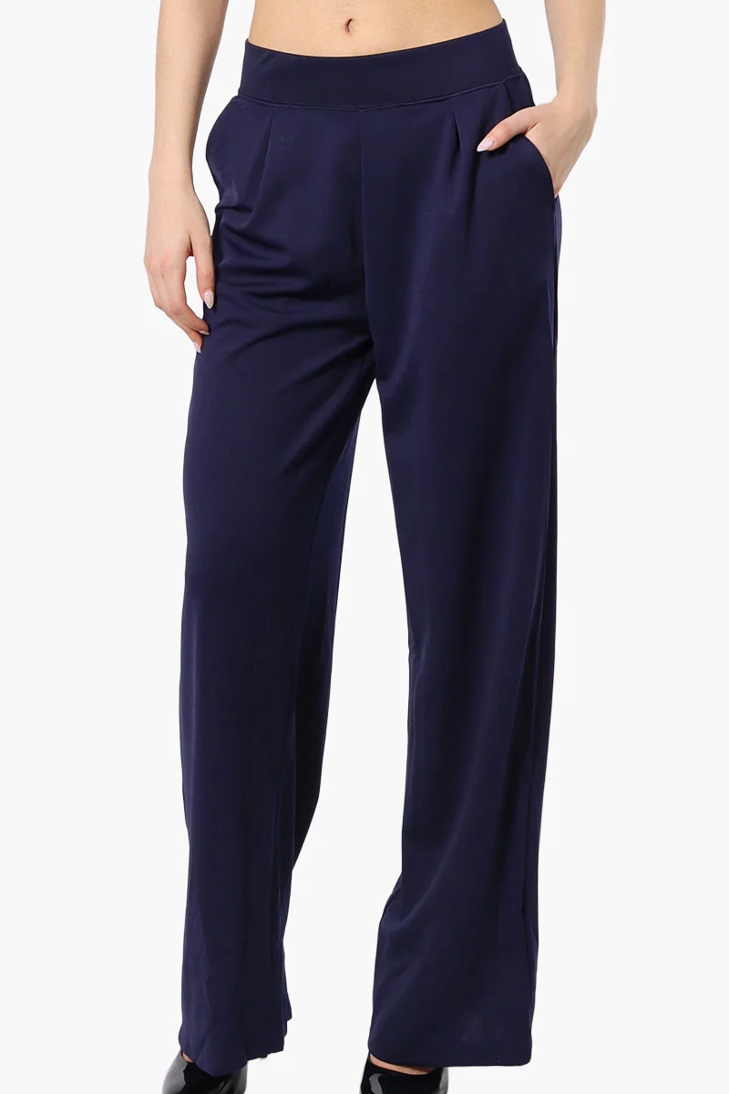 Pleated Wide Leg Pants - Navy