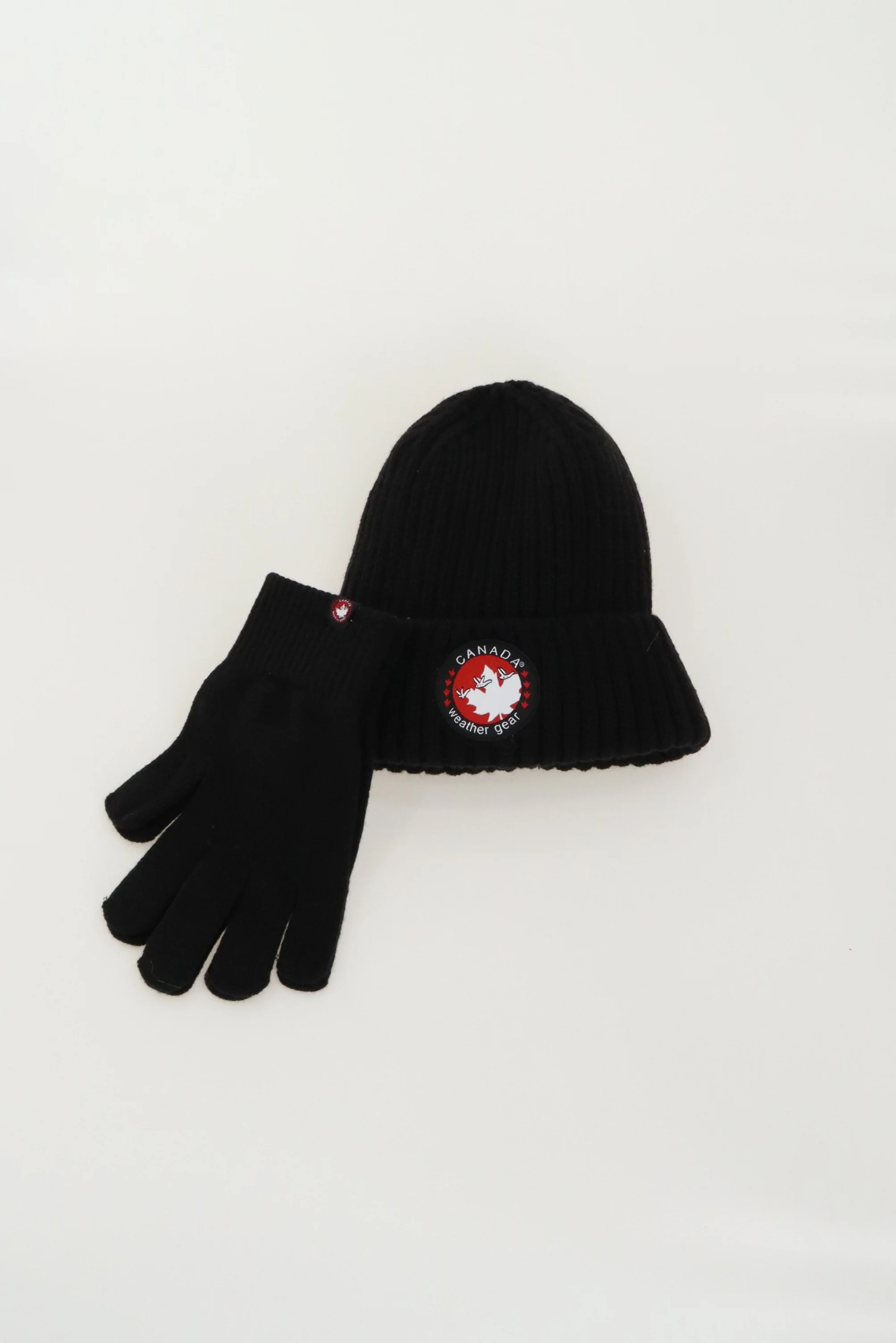 Gloves and Ribbed Knit Hat - Black - Image 4