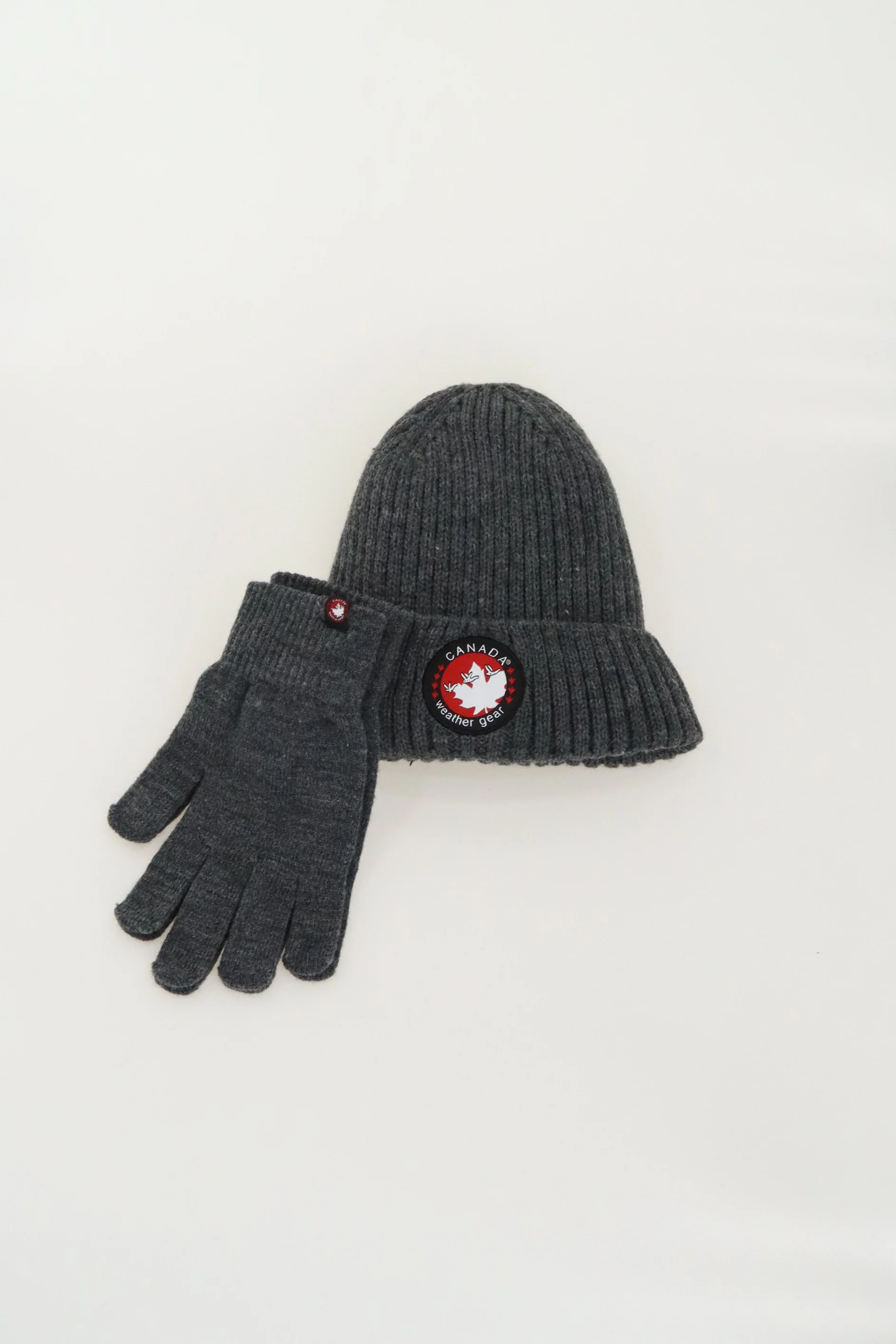 Gloves and Ribbed Knit Hat - Grey - Image 4