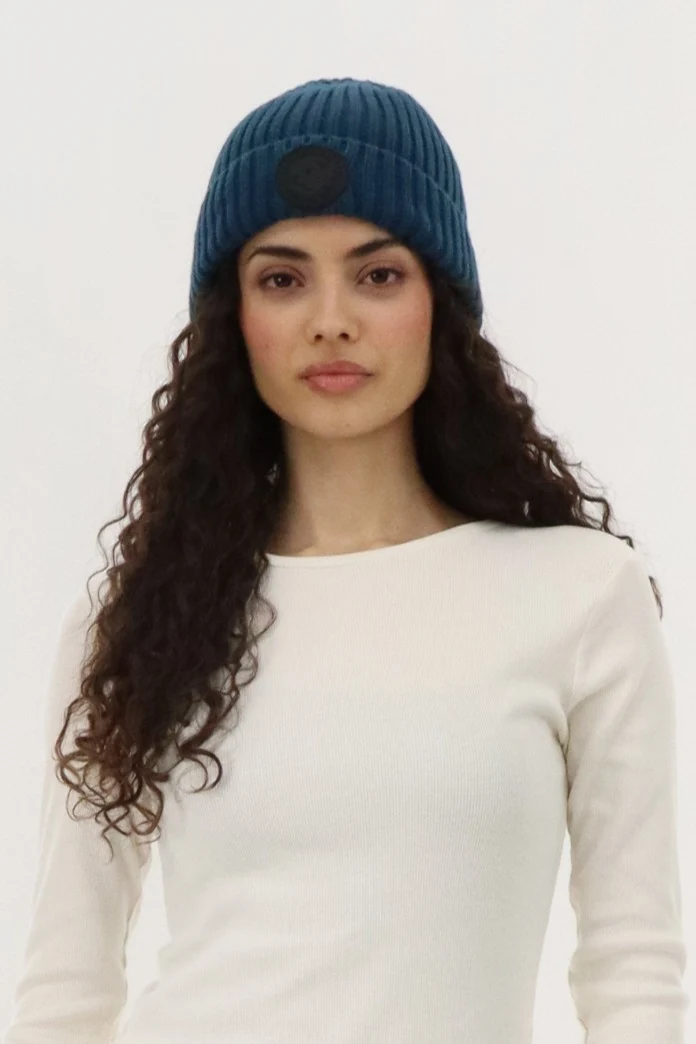 Gloves and Ribbed Knit Hat - Blue