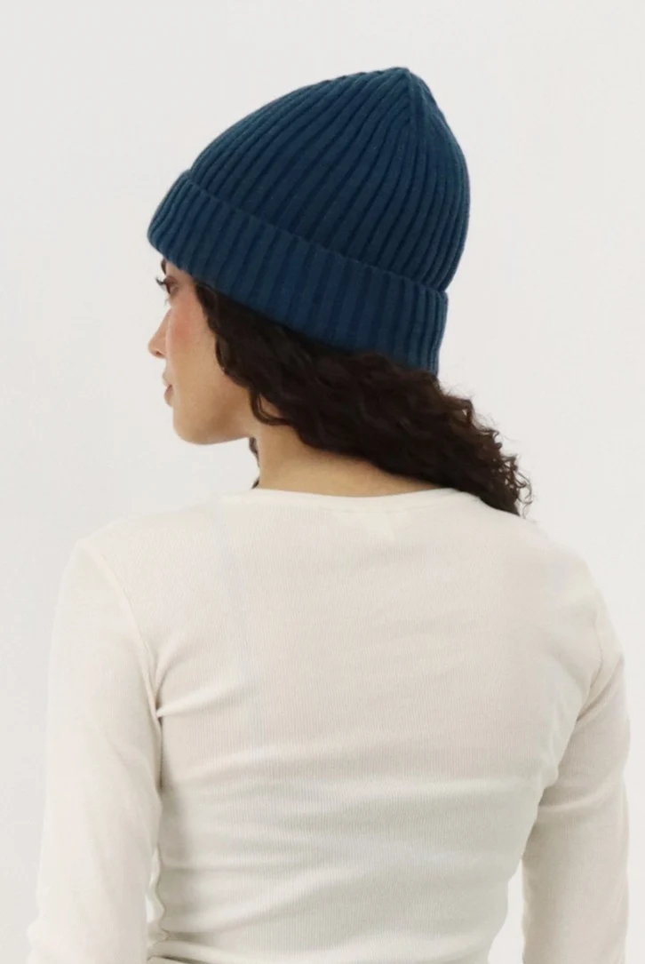 Gloves and Ribbed Knit Hat - Blue - Image 3