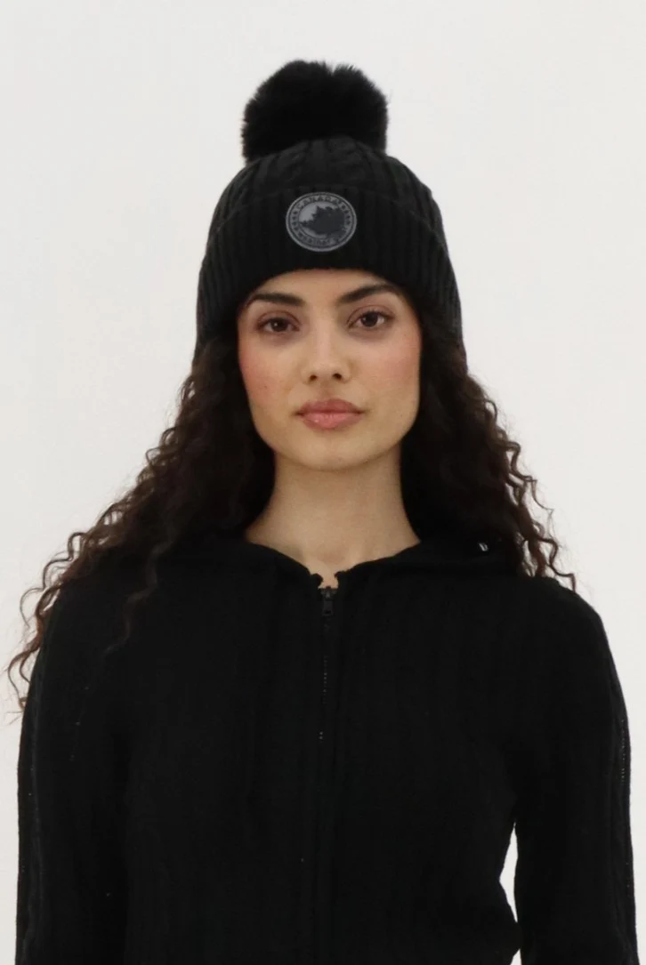 Gloves and Cable Knit Hat - Black