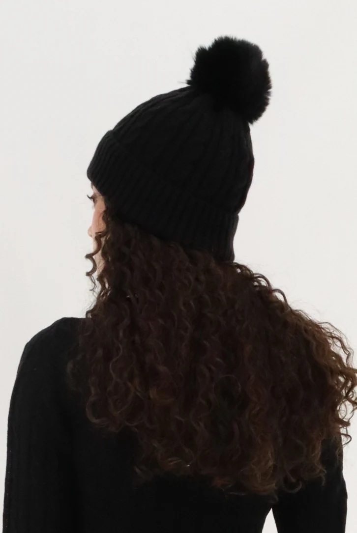Gloves and Cable Knit Hat - Black - Image 3