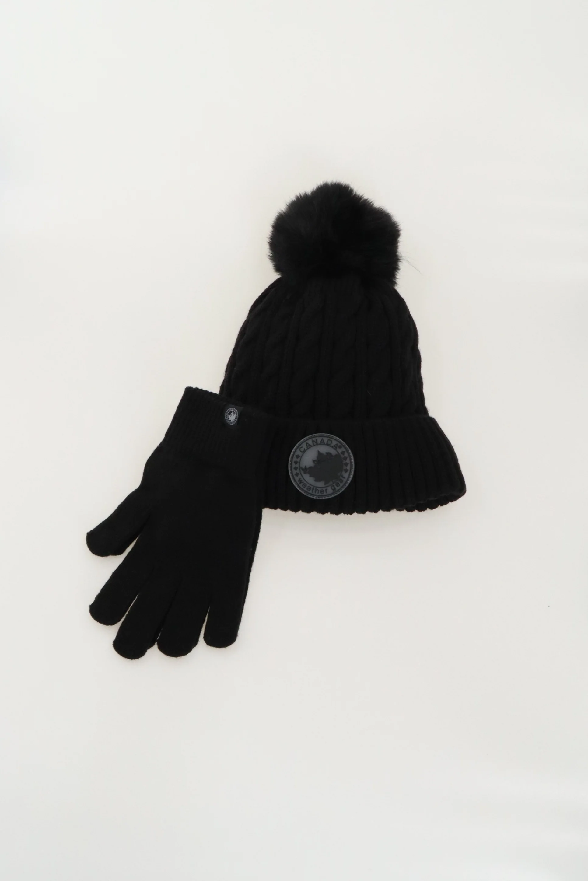 Gloves and Cable Knit Hat - Black - Image 4