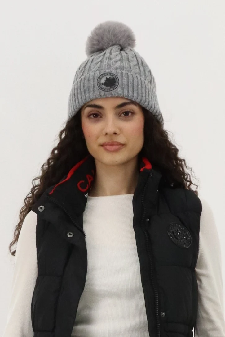 Gloves and Cable Knit Hat - Grey