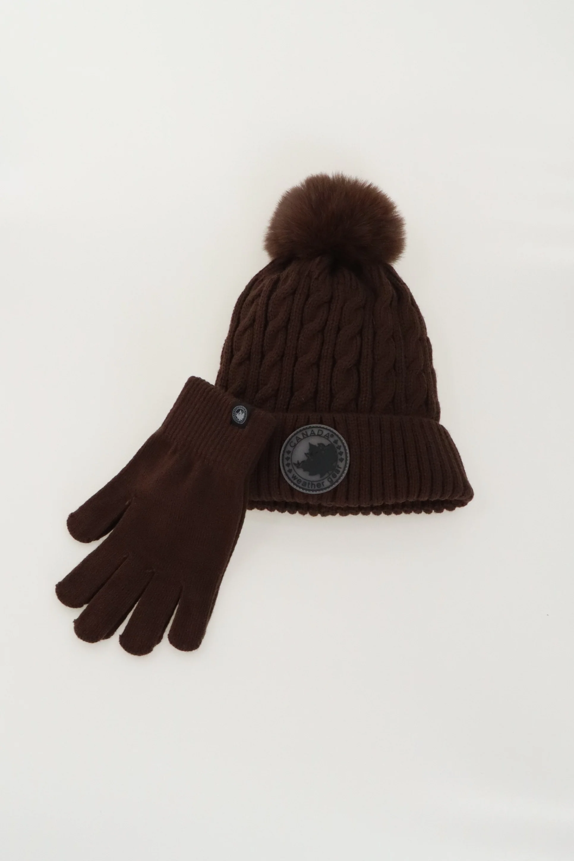 Gloves and Cable Knit Hat - Brown - Image 4