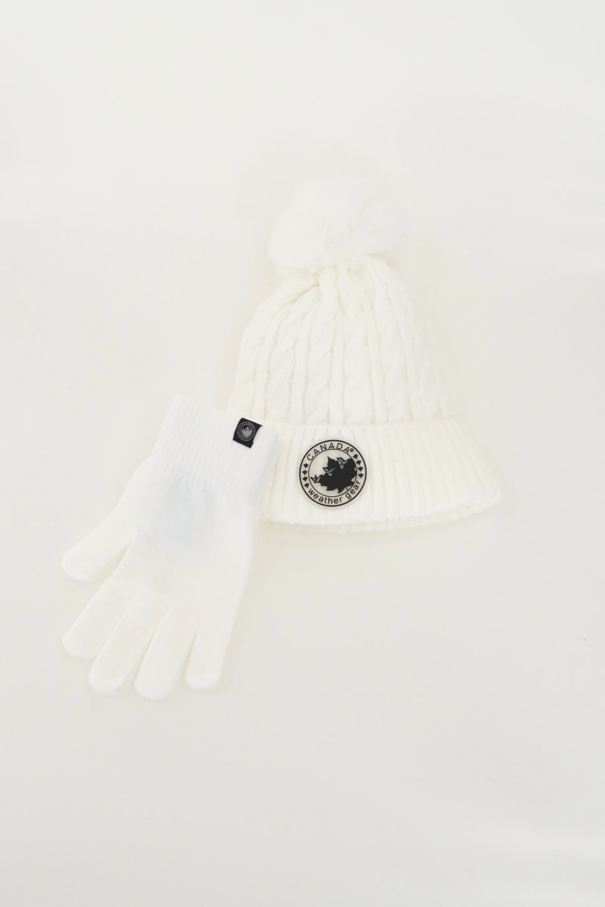 Gloves and Cable Knit Hat - White - Image 4
