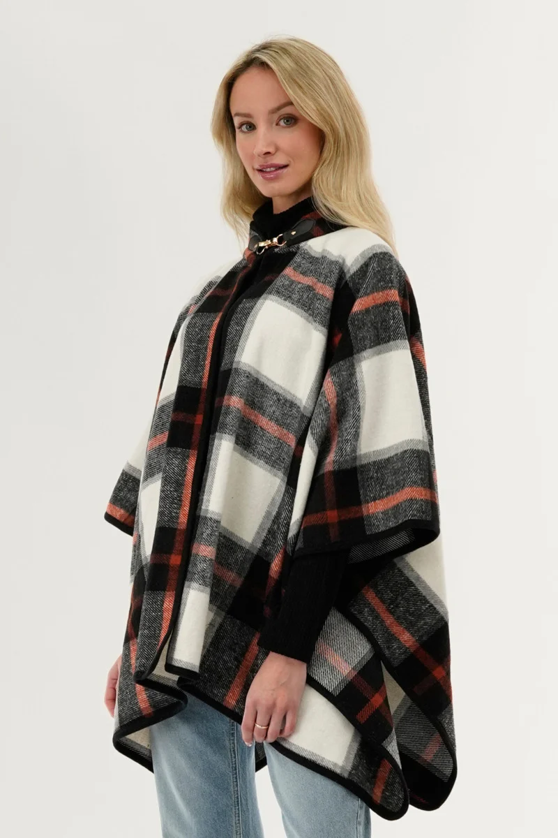 Plaid Poncho - Black - Image 2