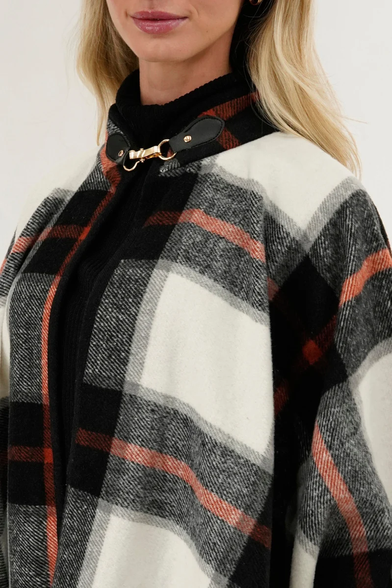 Plaid Poncho - Black - Image 4