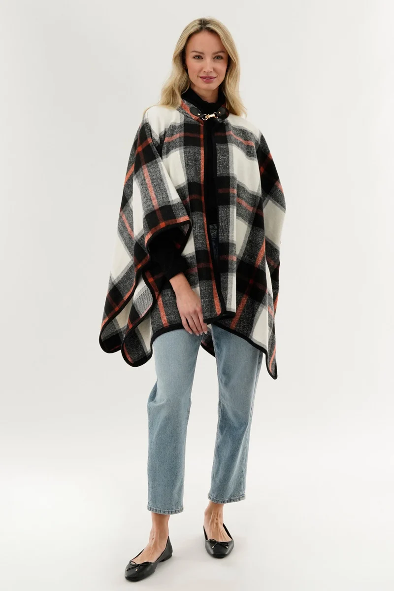 Plaid Poncho - Black - Image 5