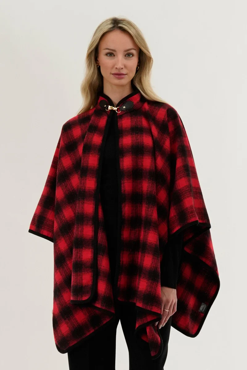 Tartan Plaid Poncho - Red
