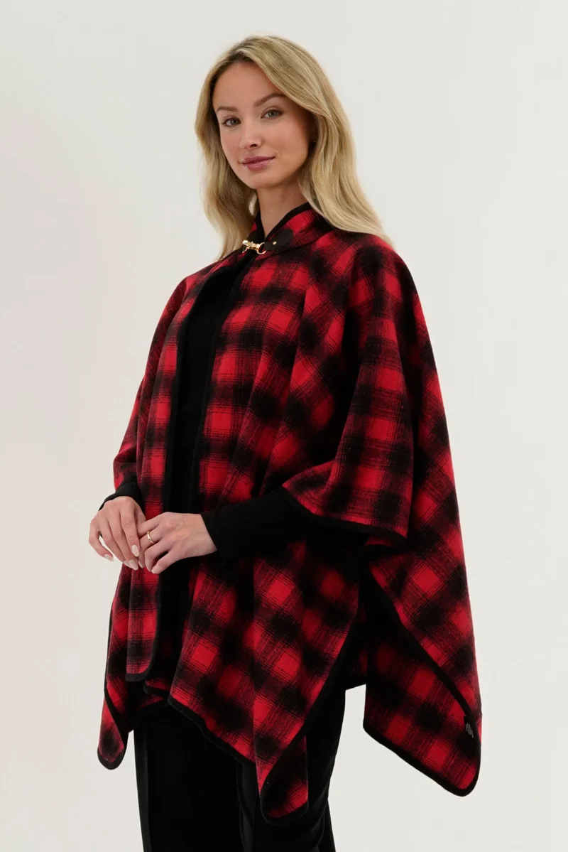 Tartan Plaid Poncho - Red - Image 2