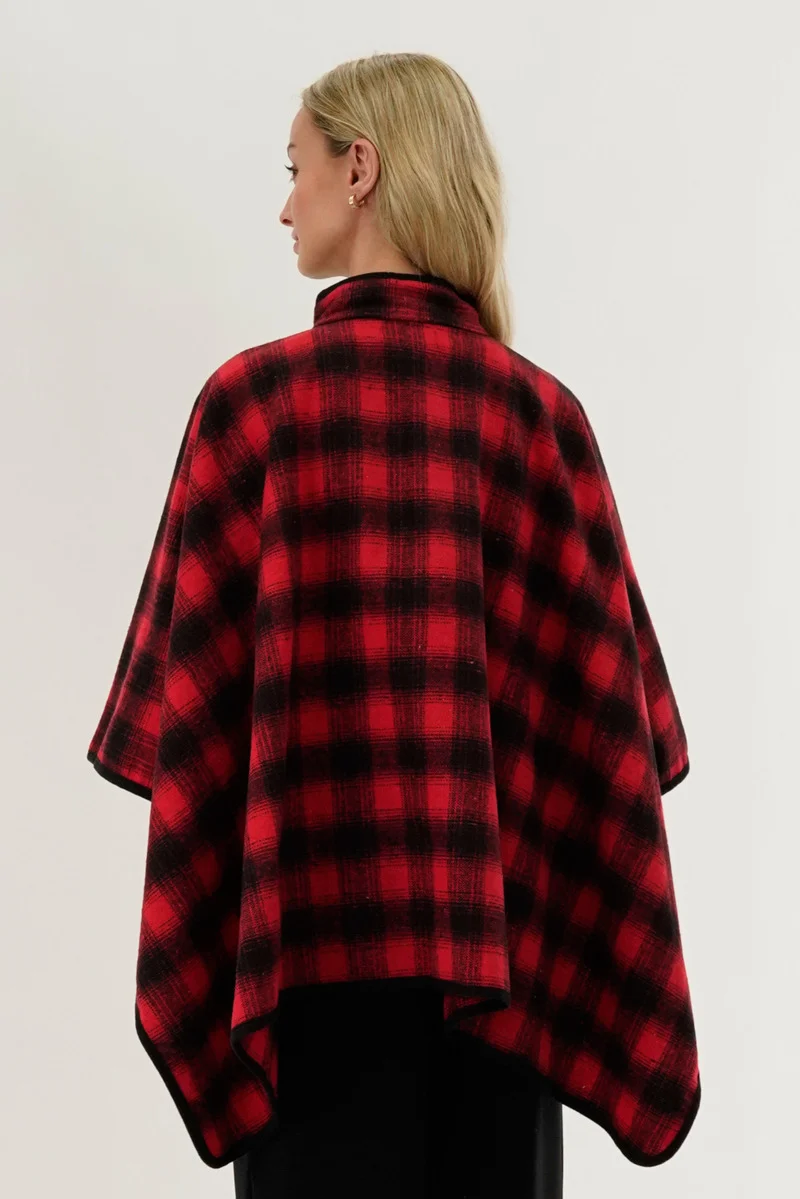 Tartan Plaid Poncho - Red - Image 3