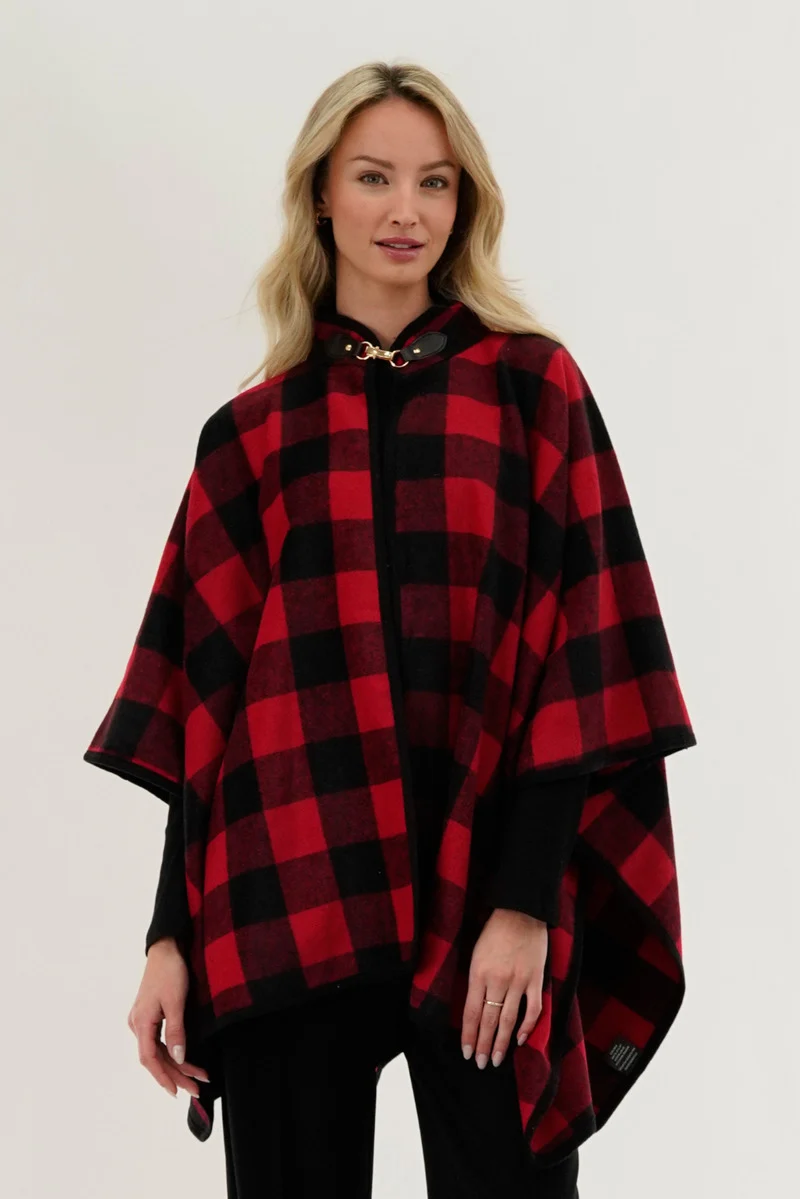 Plaid Poncho - Red