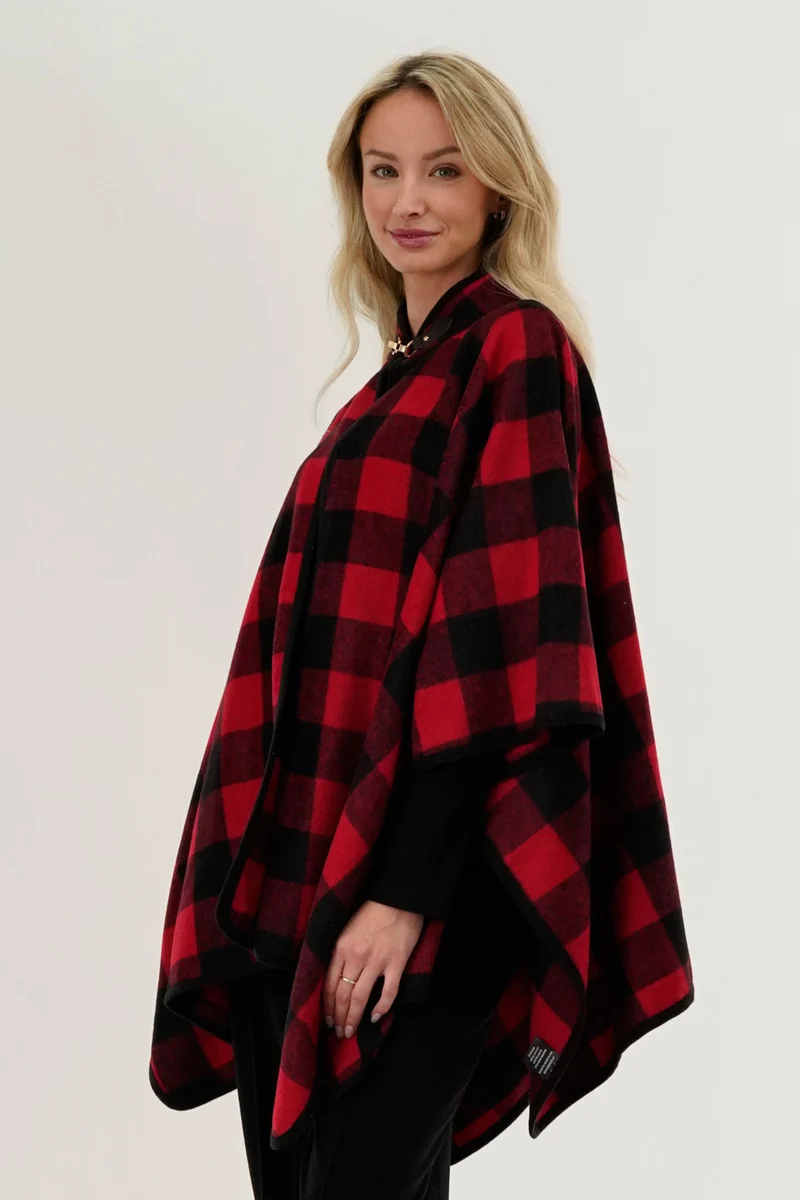 Plaid Poncho - Red - Image 2