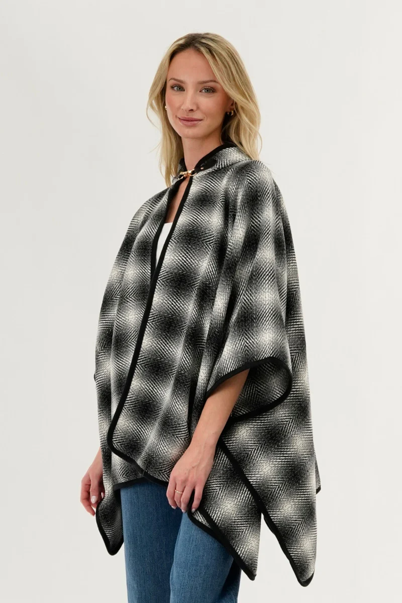 Plaid Poncho - Grey - Image 2