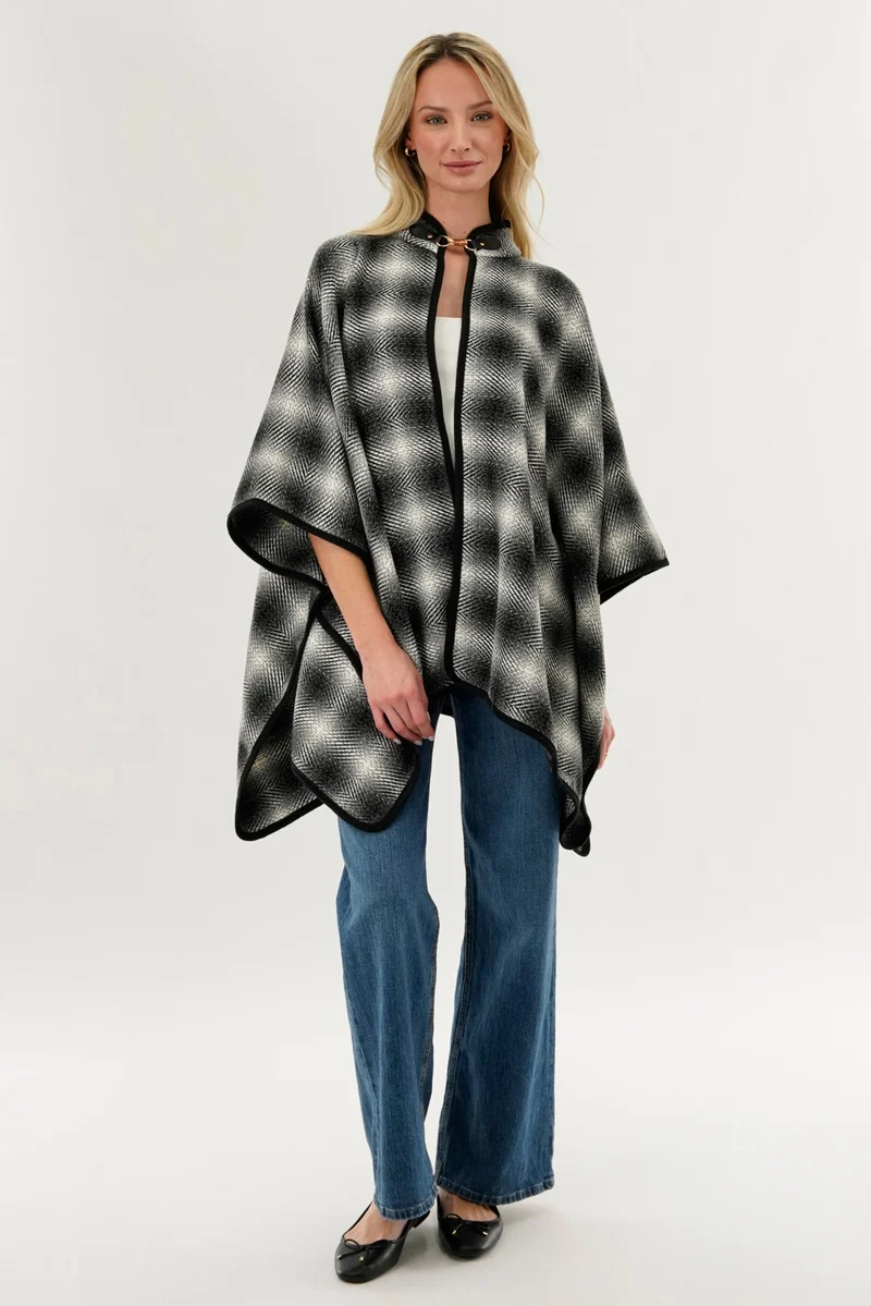 Plaid Poncho - Grey - Image 5