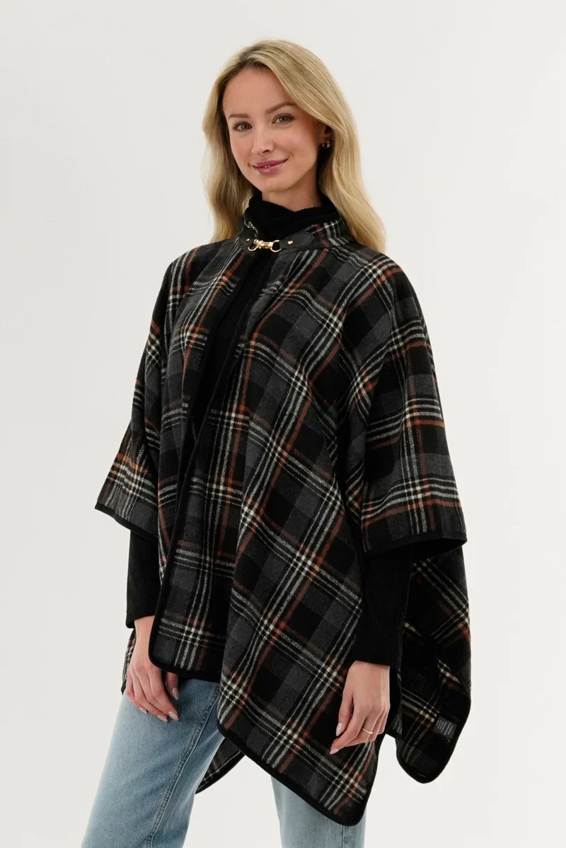 Plaid Poncho - Black - Image 2