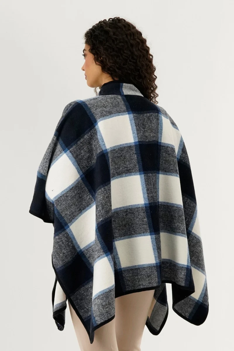 Plaid Poncho - Blue - Image 3